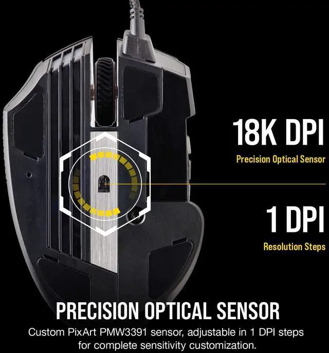 Alt view image 8 of 12 - Corsair SCIMITAR RGB ELITE CH-9304211-NA Black 17 Buttons 1 x Wheel USB 2.0 Type-A Wired Optical MOBA/MMO Gaming Mouse, Backlit RGB LED
