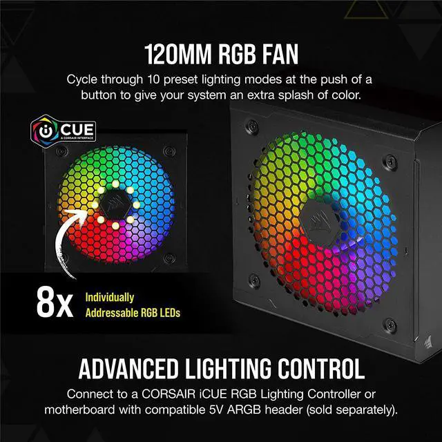 Alt view image 12 of 13 - CORSAIR CX-F RGB Series CX750F RGB 750W 80 PLUS Bronze Fully Modular ATX Power Supply, CP-9020218-NA