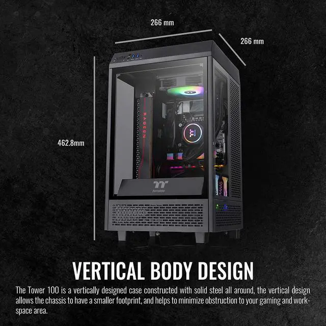 Alt view image 10 of 13 - Thermaltake Tower 100 Black Edition Tempered Glass Type-C (USB 3.1 Gen 2) Mini Tower Computer Chassis Supports Mini-ITX, CA-1R3-00S1WN-00