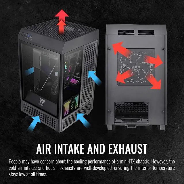 Alt view image 13 of 13 - Thermaltake Tower 100 Black Edition Tempered Glass Type-C (USB 3.1 Gen 2) Mini Tower Computer Chassis Supports Mini-ITX, CA-1R3-00S1WN-00