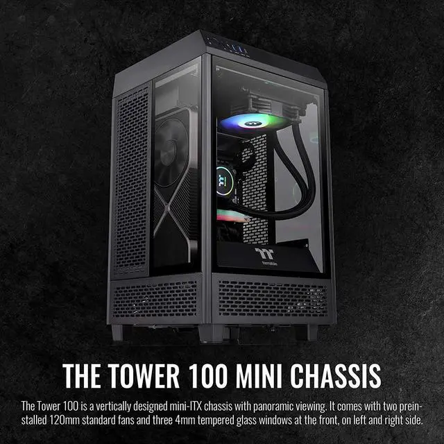 Alt view image 11 of 13 - Thermaltake Tower 100 Black Edition Tempered Glass Type-C (USB 3.1 Gen 2) Mini Tower Computer Chassis Supports Mini-ITX, CA-1R3-00S1WN-00