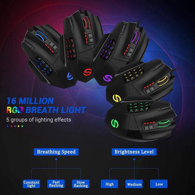 Alt view image 20 of 20 - UtechSmart Venus RGB Gaming Mouse, Wired 16400 DPI High Precision Laser Programmable MMO Computer Gaming Mice