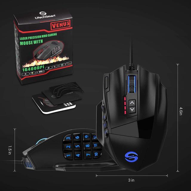 Alt view image 18 of 20 - UtechSmart Venus RGB Gaming Mouse, Wired 16400 DPI High Precision Laser Programmable MMO Computer Gaming Mice