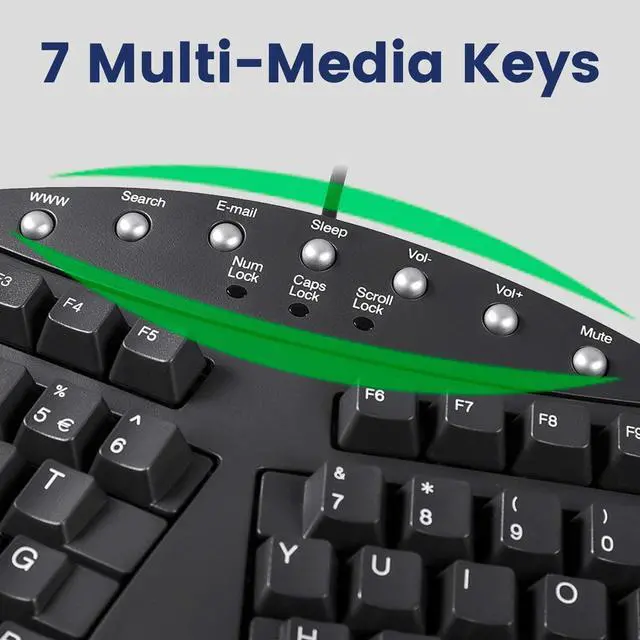 Alt view image 5 of 15 - Perixx PERIBOARD-512 Wired Ergonomic Split Keyboard with 7 Multimedia Keys & Integrated Wrist Rest, Black