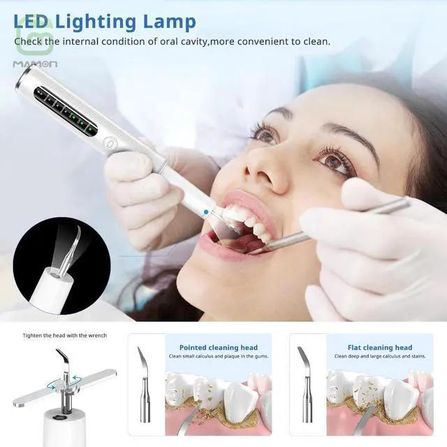 Alt view image 5 of 7 - MAMONCARE Plaque Remover for Teeth,Teeth Cleaning Kit with tooth Cleaner and Dental Tools, Dental Picks Rechargeable Plaque Blaster with shadowless LED, Tartar Remover, 4 Replaceable Head