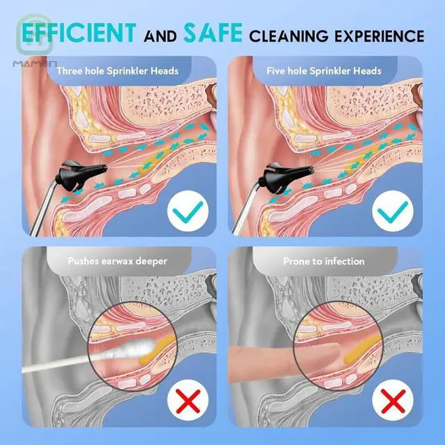 Alt view image 5 of 7 - MAMONCARE Ear Wax Removal Tool, Water Powered Ear Cleaner with 9 Pressure Settings, 6 Reusable 3 & 5 Hole Tips, Ear Cleaning Kit Safe and Effective to Clean Build-up Earwax