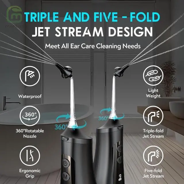 Alt view image 7 of 7 - MAMONCARE Ear Wax Removal Tool, Water Powered Ear Cleaner with 9 Pressure Settings, 6 Reusable 3 & 5 Hole Tips, Ear Cleaning Kit Safe and Effective to Clean Build-up Earwax