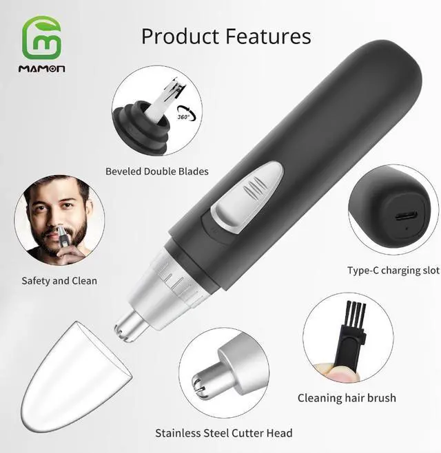 Alt view image 5 of 7 - MAMONCARE Ear and Nose Hair Trimmer Clipper - Professional Painless Eyebrow & Facial Hair Trimmer for Men Women, Battery-Operated Trimmer, Dual Edge Blades for Easy Cleaning