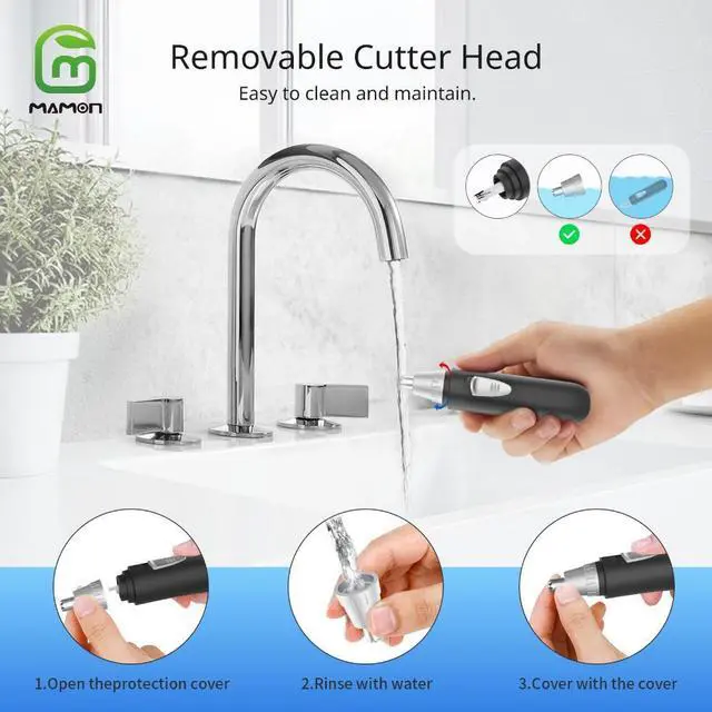 Alt view image 6 of 7 - MAMONCARE Ear and Nose Hair Trimmer Clipper - Professional Painless Eyebrow & Facial Hair Trimmer for Men Women, Battery-Operated Trimmer, Dual Edge Blades for Easy Cleaning