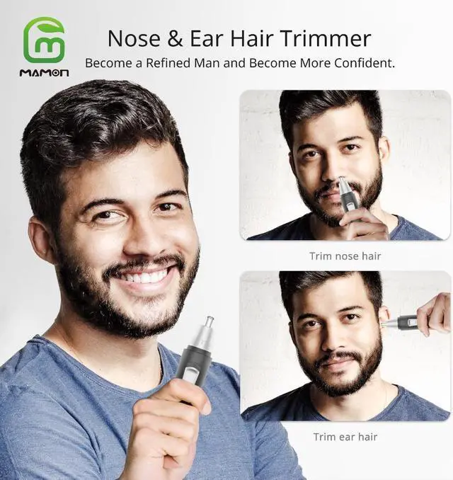 Alt view image 3 of 7 - MAMONCARE Ear and Nose Hair Trimmer Clipper - Professional Painless Eyebrow & Facial Hair Trimmer for Men Women, Battery-Operated Trimmer, Dual Edge Blades for Easy Cleaning