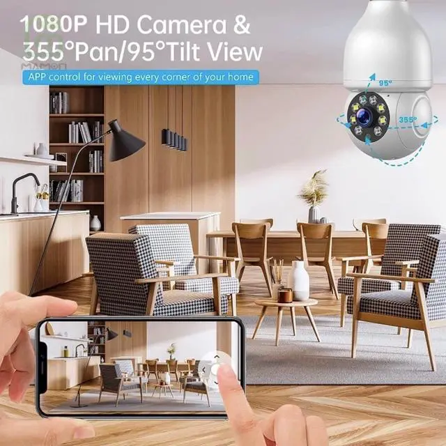 Alt view image 3 of 7 - MAMONCARE Light Bulb Camera E27 FHD Resolution Home Wifi Security Camera, Smart 360 PTZ Indoor/Outdoor Bulb Security Camera, Remote Voice Intercom HD Night Vision Light Bulb Camera Works with Alexa