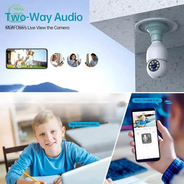 Alt view image 2 of 7 - MAMONCARE Light Bulb Camera E27 FHD Resolution Home Wifi Security Camera, Smart 360 PTZ Indoor/Outdoor Bulb Security Camera, Remote Voice Intercom HD Night Vision Light Bulb Camera Works with Alexa