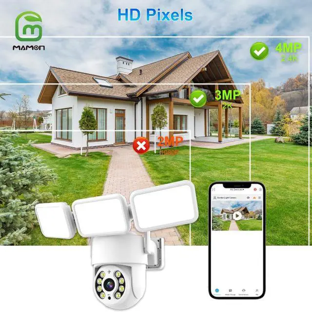 Main image of MAMONCARE LED Floodlight Camera, 4MP 2K HD Outdoor Security IP Camera, Motion Detection, Cloud & Local Storage, for Home Surveillance,Works with Alexa