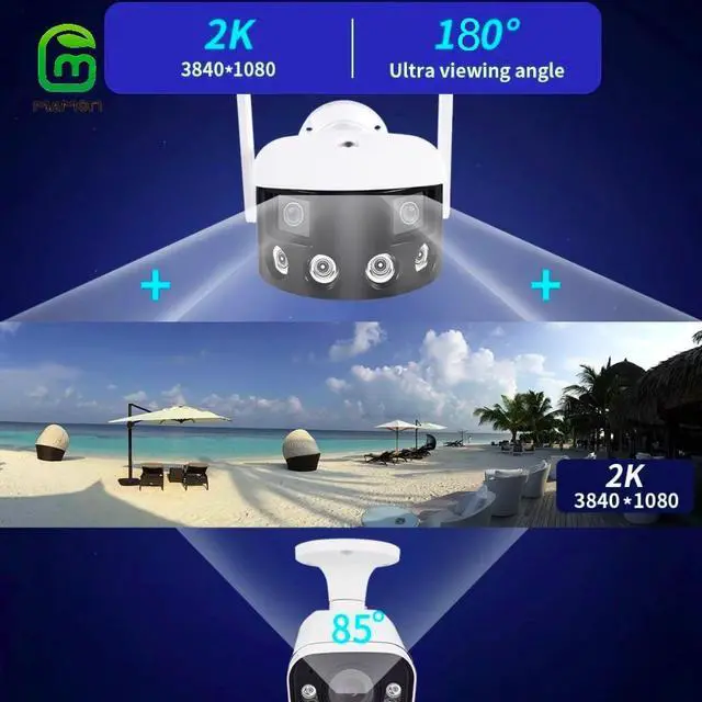 Alt view image 6 of 7 - MAMONCARE 2K WiFi Home Security Camera IP Camera Outdoor 180° Ultra-Wide Field of View Wireless Dual Lens Camera Motion Detection&Alert Two-Way Talk Colour Night Vision IP66 Work with Alexa