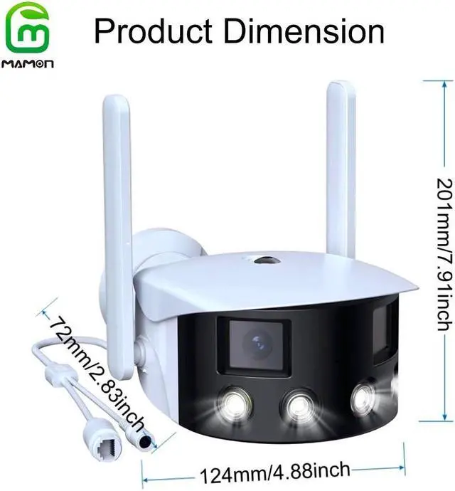 Alt view image 7 of 7 - MAMONCARE 2K WiFi Home Security Camera IP Camera Outdoor 180° Ultra-Wide Field of View Wireless Dual Lens Camera Motion Detection&Alert Two-Way Talk Colour Night Vision IP66 Work with Alexa