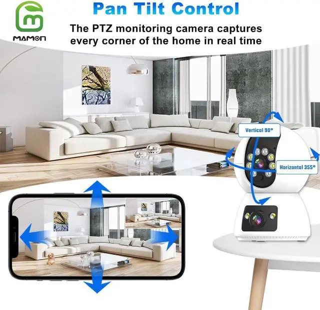 Alt view image 3 of 7 - MAMONCARE Baby Monitor Home Indoor Security WiFi Camera Dual Lens Dual Screen 4MP 2K Resolution with Pan Tilt Zoom/ Motion Alerts Ideal for Baby and Pet  Multiple Storage Options Work with Alexa