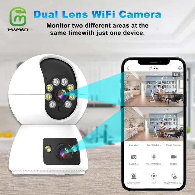 Alt view image 4 of 7 - MAMONCARE Baby Monitor Home Indoor Security WiFi Camera Dual Lens Dual Screen 4MP 2K Resolution with Pan Tilt Zoom/ Motion Alerts Ideal for Baby and Pet  Multiple Storage Options Work with Alexa