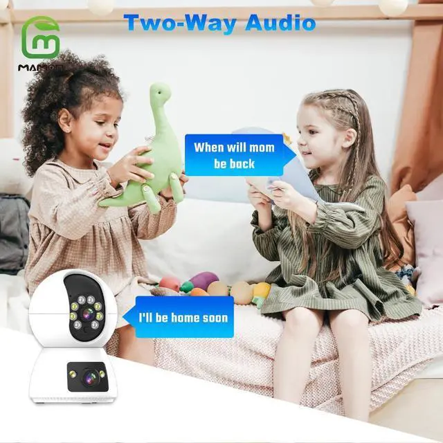 Alt view image 2 of 7 - MAMONCARE Baby Monitor Home Indoor Security WiFi Camera Dual Lens Dual Screen 4MP 2K Resolution with Pan Tilt Zoom/ Motion Alerts Ideal for Baby and Pet  Multiple Storage Options Work with Alexa