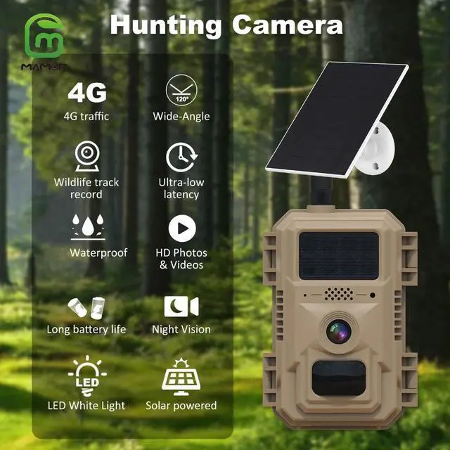 Alt view image 2 of 7 - MAMONCARE 4G LTE Cellular Trail Camera Hunting Camera Game Camera ,Solar Powered Battery, 4MP 2K Resolution, Night Vision, 2-Way Audio,Send Pictures to Your Phone for Deer Wildlife Monitoring, Hunting