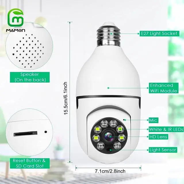 Alt view image 7 of 7 - MAMONCARE Light Bulb Security Camera,Home WiFi 360 Degree Pan/Tilt Panoramic IP Camera,Wireless Home Surveillance Cameras System with Human Motion Detection and Alarm,Two-Way Audio,Night Vision