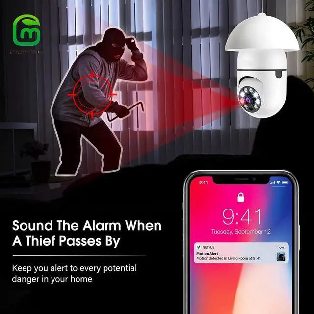 Alt view image 5 of 7 - MAMONCARE Light Bulb Security Camera,Home WiFi 360 Degree Pan/Tilt Panoramic IP Camera,Wireless Home Surveillance Cameras System with Human Motion Detection and Alarm,Two-Way Audio,Night Vision