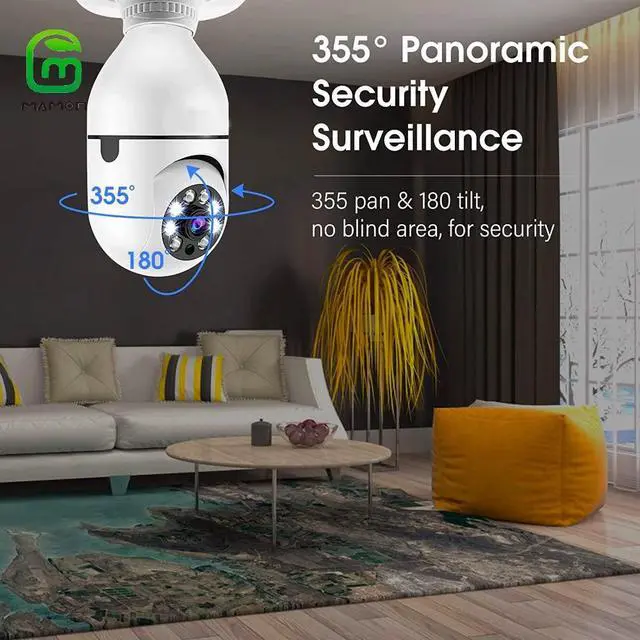 Alt view image 4 of 7 - MAMONCARE Light Bulb Security Camera,Home WiFi 360 Degree Pan/Tilt Panoramic IP Camera,Wireless Home Surveillance Cameras System with Human Motion Detection and Alarm,Two-Way Audio,Night Vision