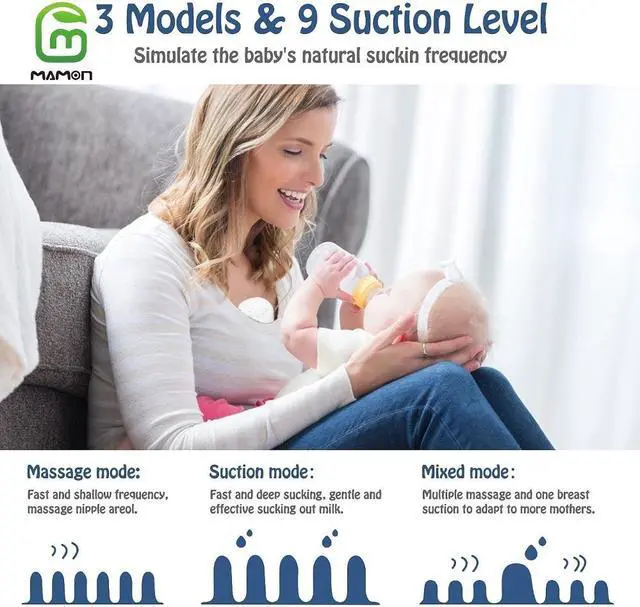 Alt view image 4 of 7 - Wearable Breast Pump, Double Breast Pump, Electric Hands-Free Breast Pumps with 3 Modes, 9 Levels, LCD Display, Memory Function Rechargeable 1200mAh Battery Double Milk Extractor-24mm Flange