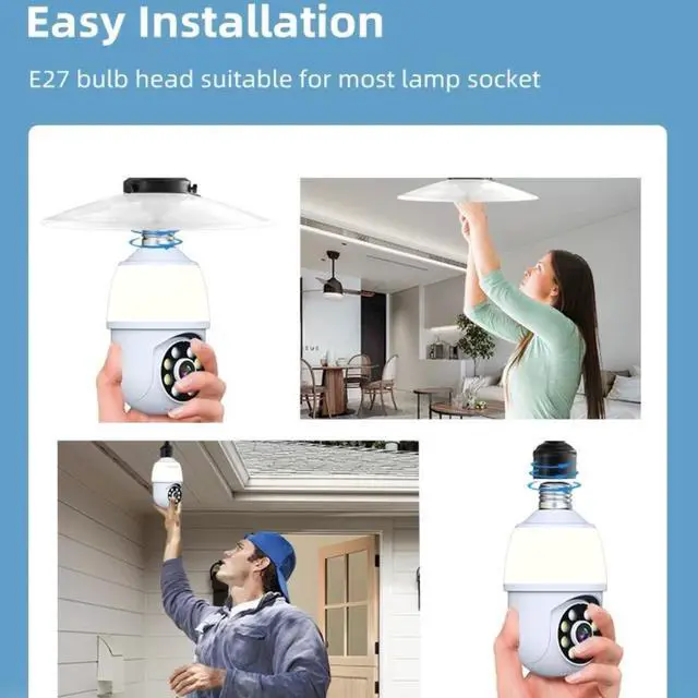 Alt view image 3 of 7 - Light Bulb Security Camera with Flood Light 1080P 2.4GHz Wireless WiFi Light Socket Security Cameras, 355° Pan/Tilt Human Motion Detection Alarm Colour Night Vision Works with Alexa