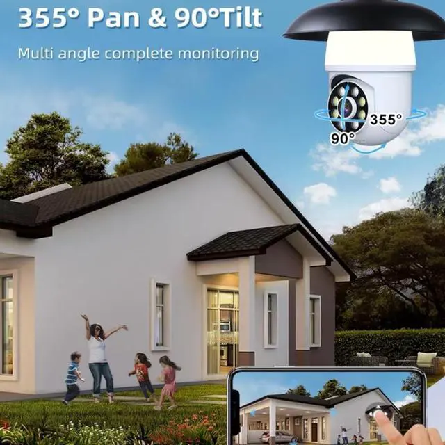 Alt view image 4 of 7 - Light Bulb Security Camera with Flood Light 1080P 2.4GHz Wireless WiFi Light Socket Security Cameras, 355° Pan/Tilt Human Motion Detection Alarm Colour Night Vision Works with Alexa