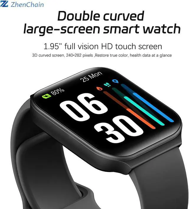 Alt view image 2 of 6 - Zhenchain Smart Watch for Android Phones Compatible with iPhone Samsung, Watch for Men Women with 1.95" Screen Alexa Built-in, Blood Oxygen & Heart Rate Monitor Steps Sleep Tracker  Waterproof