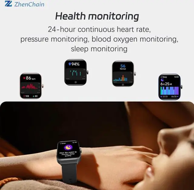 Alt view image 4 of 6 - Zhenchain Smart Watch for Android Phones Compatible with iPhone Samsung, Watch for Men Women with 1.95" Screen Alexa Built-in, Blood Oxygen & Heart Rate Monitor Steps Sleep Tracker  Waterproof