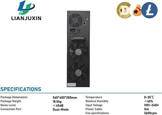 Alt view image 7 of 7 - New Gold shell E-DG1M 3.4GH LTC DOGE BELLS Miner 1800W With PSU Silent 40dB Mining  Asic Miner Gold-shell