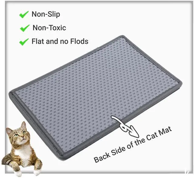 Alt view image 5 of 5 - Cat Litter Mat,Kitty Litter Trapping Mat, Double Layer Mats with MiLi Shape Scratching design, Urine Waterproof, Easy Clean, Scatter Control 21" x 14" Grey