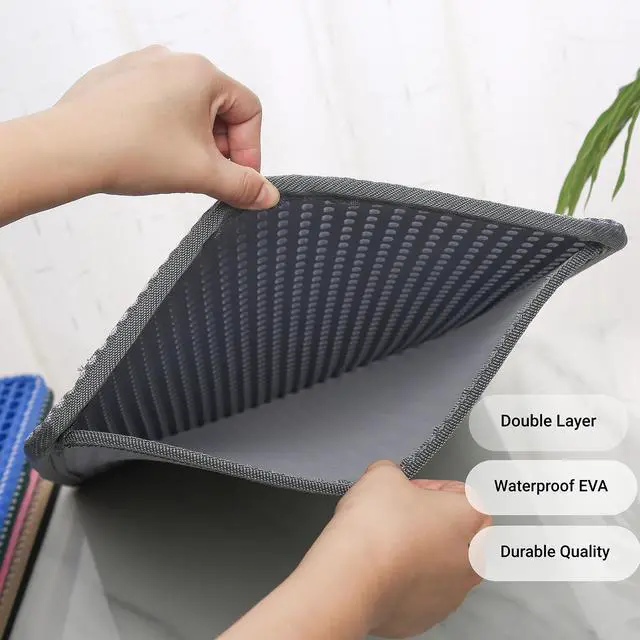 Alt view image 3 of 5 - Cat Litter Mat,Kitty Litter Trapping Mat, Double Layer Mats with MiLi Shape Scratching design, Urine Waterproof, Easy Clean, Scatter Control 21" x 14" Grey