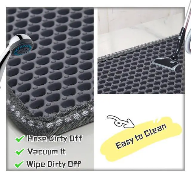 Alt view image 4 of 5 - Cat Litter Mat,Kitty Litter Trapping Mat, Double Layer Mats with MiLi Shape Scratching design, Urine Waterproof, Easy Clean, Scatter Control 21" x 14" Grey