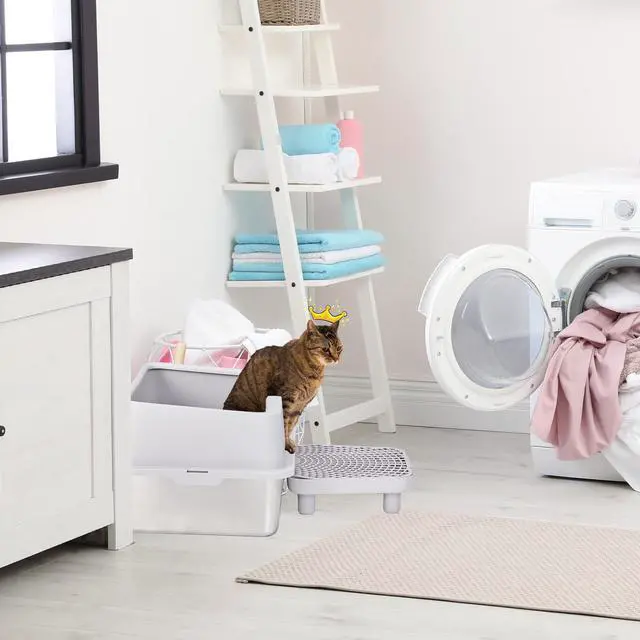Alt view image 7 of 7 - Stainless Steel Cat Litter Box with Lid, Extra Large Litter Pan with High Sides for Big Cats, Kitty Litter Box with Pedal Filter and Scoop, No Odor, Non-Sticky, Anti-Leakage, Easy Cleaning, Gray