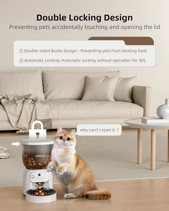 Alt view image 2 of 7 - Automatic Cat Feeder with Camera, 1080P HD Video Cat Food Dispenser with Stainless Steel Bowls WiFi Automatic Pet Feeder with 2 Way Audio,Smart App Control