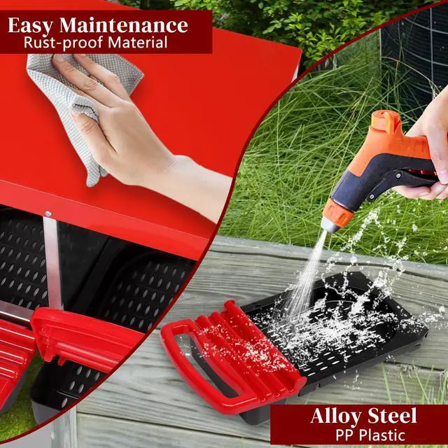 Alt view image 4 of 7 - Kuyao3 Compartment Roll Out Chicken Nesting Box with Plastic Basket, Egg Nest Box Chicken Laying Box Hens Chicken Coop Box, Red