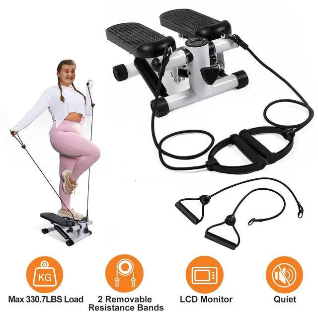 Steppers for Exercise, Mini Stair Stepper with Resistance Bands at Home Workout Equipment with 330.7LBS Loading Capacity, Hydraulic Fitness Stepper with LCD Monitor