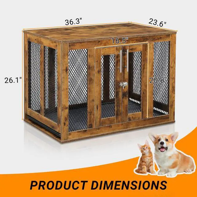 Alt view image 4 of 7 - Furniture Dog Crate with Tray for Medium Dogs, Indoor Aesthetic Puppy Kennel Pet House Dog Cage with Door, Modern Decorative Wood Pretty Cute Fancy End Side Table Nightstand, Rustic Brown