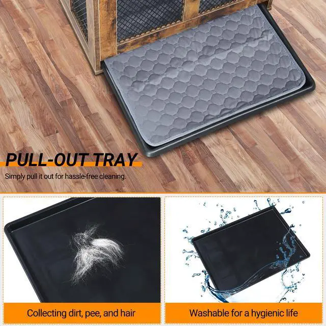 Alt view image 5 of 7 - Furniture Dog Crate with Tray for Medium Dogs, Indoor Aesthetic Puppy Kennel Pet House Dog Cage with Door, Modern Decorative Wood Pretty Cute Fancy End Side Table Nightstand, Rustic Brown