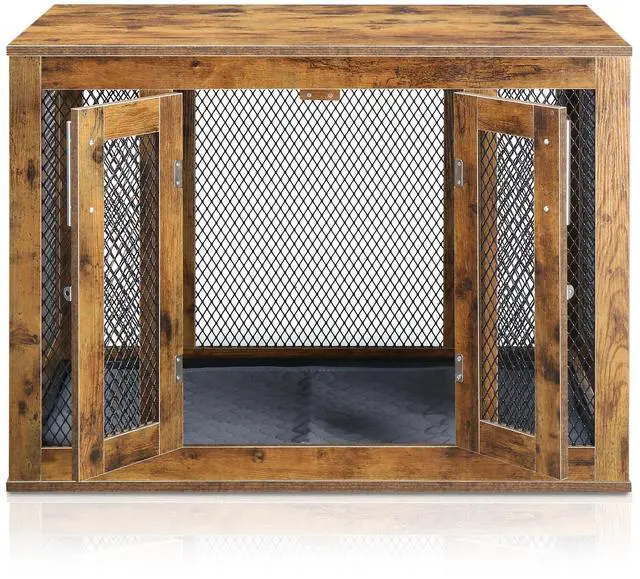 Alt view image 7 of 7 - Furniture Dog Crate with Tray for Medium Dogs, Indoor Aesthetic Puppy Kennel Pet House Dog Cage with Door, Modern Decorative Wood Pretty Cute Fancy End Side Table Nightstand, Rustic Brown