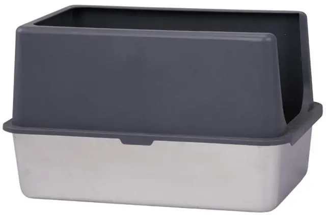 Alt view image 7 of 7 - XL Stainless Steel Cat Litter Box with Lid, Extra Large Litter Pan with High Sides, Easy Cleaning, Include Double Layer Litter Mat and Scoop, Gray