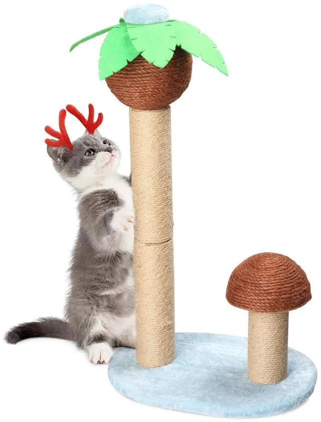 Alt view image 4 of 7 - 27.5in Coconut Palm Tree Cat Scratching Post, Cute Cat Scratcher with Natural Sisal Posts & Dangling Balls for Indoor Cats