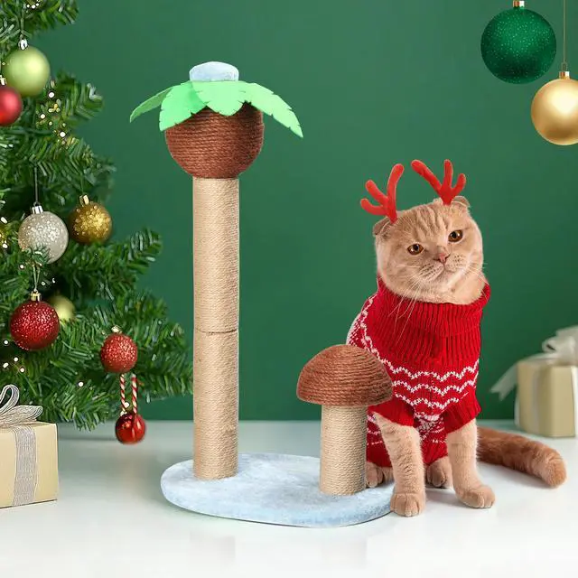 Alt view image 2 of 7 - 27.5in Coconut Palm Tree Cat Scratching Post, Cute Cat Scratcher with Natural Sisal Posts & Dangling Balls for Indoor Cats