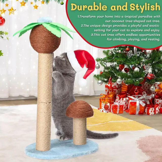 Main image of 27.5in Coconut Palm Tree Cat Scratching Post, Cute Cat Scratcher with Natural Sisal Posts & Dangling Balls for Indoor Cats