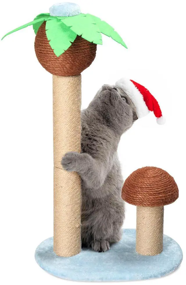 Alt view image 7 of 7 - 27.5in Coconut Palm Tree Cat Scratching Post, Cute Cat Scratcher with Natural Sisal Posts & Dangling Balls for Indoor Cats