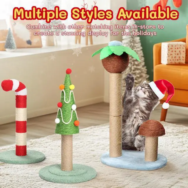 Alt view image 6 of 7 - 27.5in Coconut Palm Tree Cat Scratching Post, Cute Cat Scratcher with Natural Sisal Posts & Dangling Balls for Indoor Cats