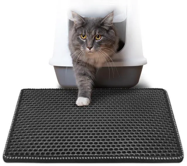 Main image of Cat Litter Mat, Kitty Litter Trapping Mat, Double Layer Mats with MiLi Shape Scratching design, Urine Waterproof, Easy Clean, Scatter Control 21" x 14" Black