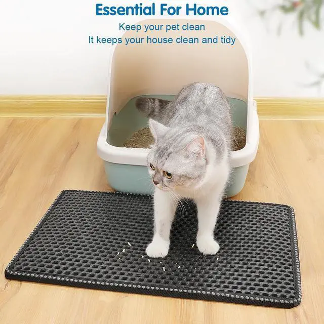 Alt view image 4 of 6 - Cat Litter Mat, Kitty Litter Trapping Mat, Double Layer Mats with MiLi Shape Scratching design, Urine Waterproof, Easy Clean, Scatter Control 21" x 14" Black